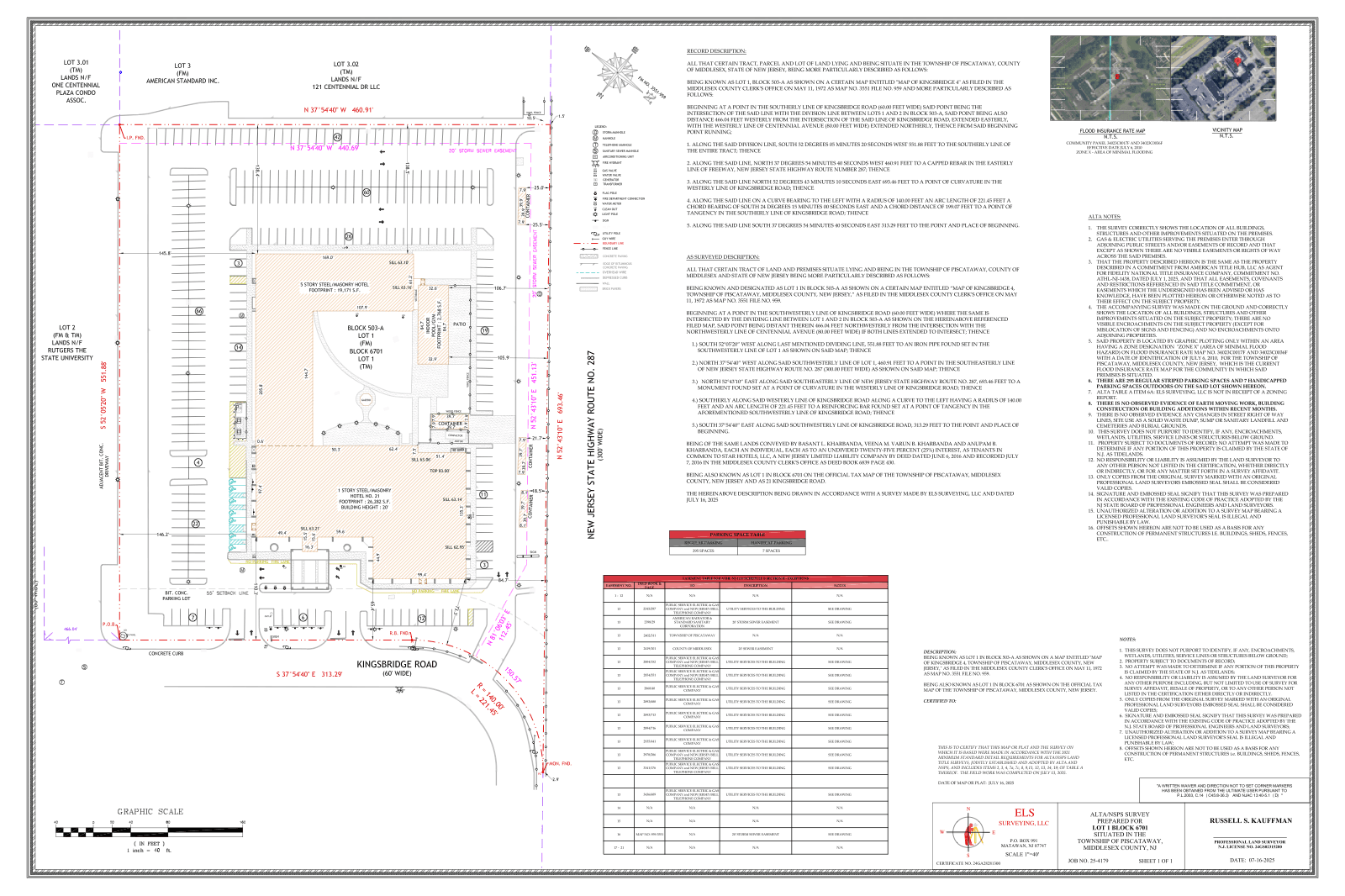 Sample ELS ALTA/NSPS land title survey for a commercial site, in color