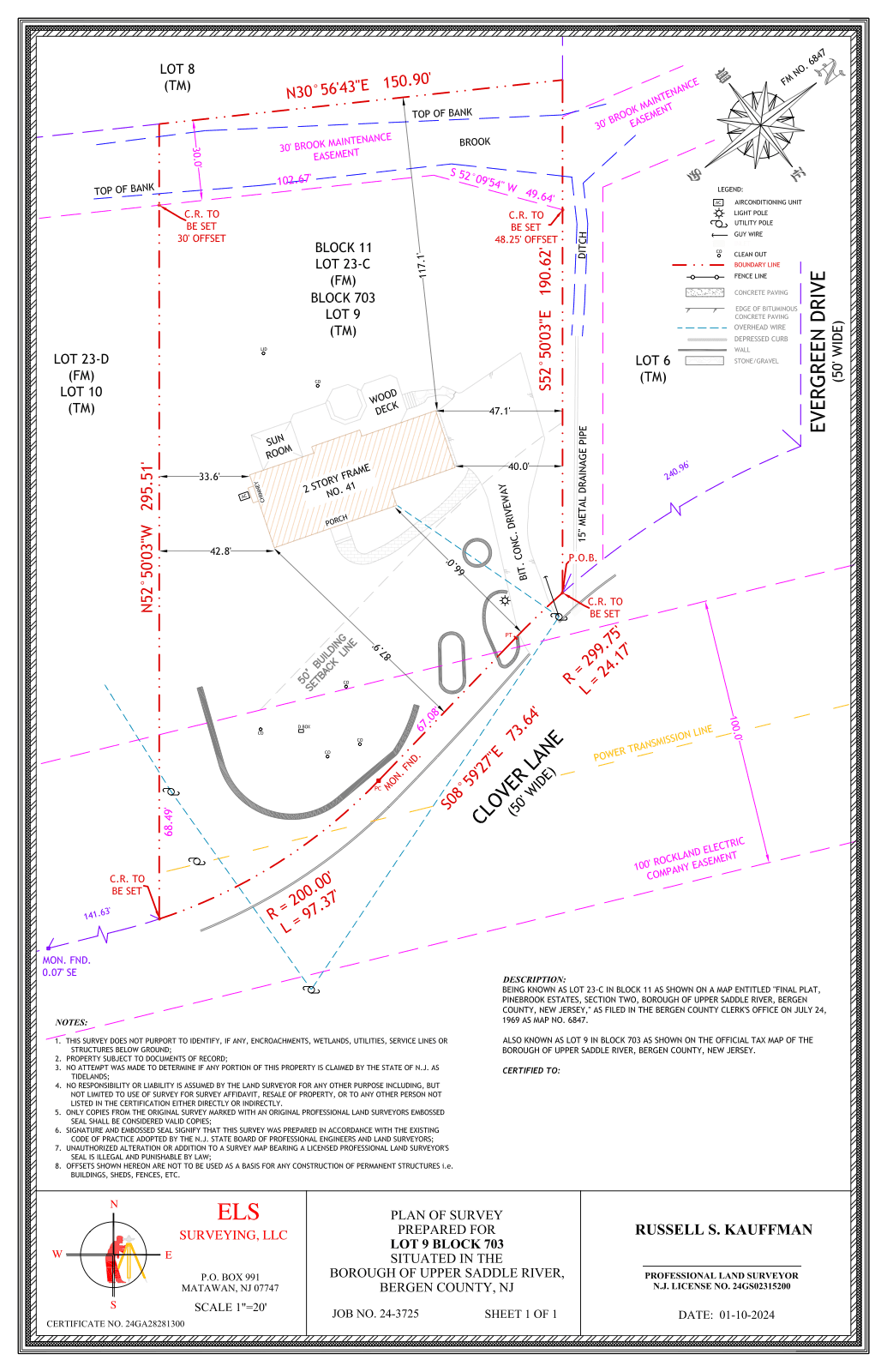 Sample ELS mortgage / title survey drawing for a residential lot, in color